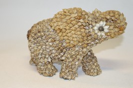 Vintage Seashell Folk Art Elephant w/ Curled Trunk Figure Home Decor 7&quot; x 5&quot; - £7.90 GBP
