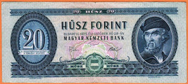 HUNGARY 1975 Very  Fine  20 Forint  Banknote Bill P- 169f - $5.45