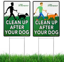 Warning Yard Signs Clean Up After Your Dog  2 Pk-Double Side 14.17&quot; x 10.86&quot; NEW - £14.24 GBP