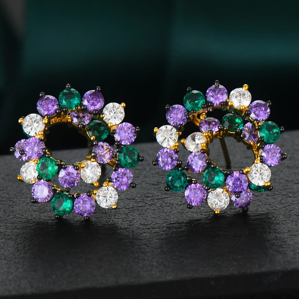 18Luxury Round Circle Stud Earrings for women Wedding Cubic Zircon CZ Dubai Tren - £33.04 GBP