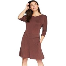 prAna Simone Dress Wedge Wood Fit Flare Jersey Womens Size XS minimalist Simple - £30.58 GBP