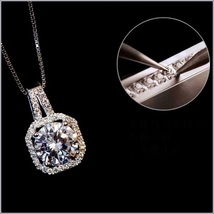 Rectangle Rhodium 18K WGold Fill Encircled Zirconian Pendant 18" Box Link Chain image 3