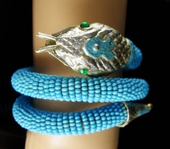 Exotic Snake Bracelet vintage Enamel beaded fork TONGUE coil wrap Egyptian  - £147.53 GBP