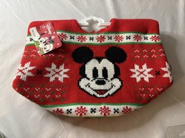 Disney Mickey Mouse Small Mini Christmas Tree Skirt Knit Red Snowflake N... - £8.26 GBP