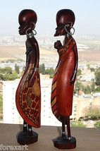 Pair Of Tribal Wooden Art African Figurines Man And Woman 12&quot; Wood Handpainted - £50.36 GBP