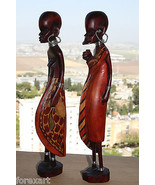 Pair Of Tribal Wooden Art African Figurines Man And Woman 12&quot; Wood Handp... - £49.42 GBP