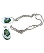 EXOTIC REAL BEETLE SCARAB IN LUCITE NECKLACE GOOD LUCK AMULET - £27.96 GBP