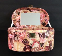 New Vintage Sears Decoupage Cosmetic Travel Case 11x7x6&quot; Inside Tray Mir... - $23.95