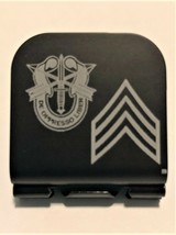 US ARMY SF Crest &amp; Seargent Stripes Laser Etched Aluminum Hat Clip Brim-it - £9.44 GBP