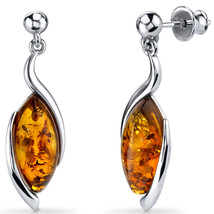 Sterling Silver Marquise Shape Amber Earrings - £67.85 GBP