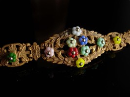 Vintage czech flower Bracelet art deco ornate brass filigree Rare beauty estate  - $195.00