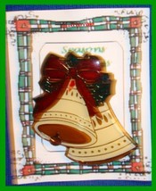 Christmas PIN #0041 Double Bells Red Green Cream Enamel R.O.C. Taiwan ~Goldtone~ - $9.85