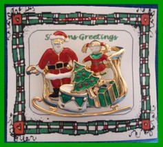 Christmas PIN #0090 Sleigh Goldtone, Red, Green, White Enamel w/removable ear&#39;gs - £27.21 GBP