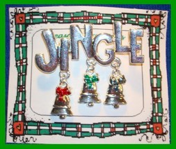 Christmas PIN #0044 VTG Not Signed JINGLE Silvertone w/3 Trees Dangling ... - $19.75