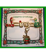 Christmas PIN #0052 VTG Not Signed JINGLE Goldtone &amp; Enamel Bell Dangl&#39;g... - £15.44 GBP