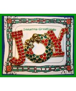 Christmas PIN #0065 JOY Red &amp; Green Goldtone with Rhinestones HOLIDAY - $27.26 CAD