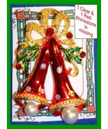 Christmas PIN #0047 Double Bells Red Enamel White Rhinestones &amp; Grn Enam... - £7.70 GBP