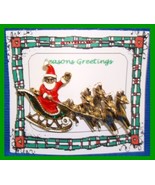 Christmas PIN #0079 VTG Santa Sleigh &amp; Reindeer Goldtone HOLIDAY BROOCH/PIN - $24.70