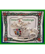 Christmas PIN #0081 Signed DODDS Santa Sleigh White with Rhinestones - $39.55
