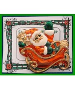 Christmas PIN #0091 Sleigh &amp; Santa, Goldtone w/Red, Green &amp; White Enamel... - $19.75