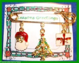 Christmas PIN #0127 Avon Safety Pin with 3 Charms Goldtone &amp; Enamel HOLI... - $19.75