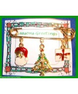 Christmas PIN #0127 Avon Safety Pin with 3 Charms Goldtone &amp; Enamel HOLI... - $19.75