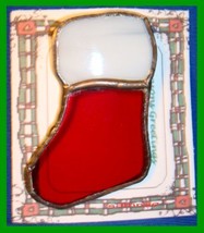 Christmas PIN #0120 Red Stocking Stained Glass Suncatcher-Ornament-Pin-B... - $19.75