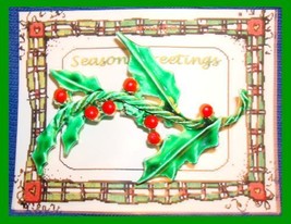 Christmas PIN #0138 Vintage Holly Sprig Green Enamel HOLIDAY VGC - £11.83 GBP