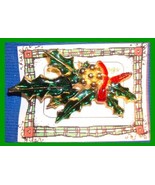 Christmas PIN #0139 Holly Leaves &amp; Berries Enamel HOLIDAY Brooch VGC - $19.75