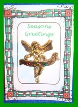 Christmas PIN #0158 Angel JOY Banner Goldtone &amp; CZ&#39;s Tac/Lapel Pin VGC - £11.61 GBP