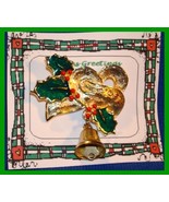 Christmas PIN #0039 VTG Signed GERRYS Bell Holly Bow NOEL Goldtone HOLID... - $19.75