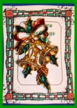 Christmas PIN #0002 VTG Not Signed Bells Holly Bow Goldtone HOLIDAY - £14.24 GBP