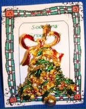 Christmas PIN #0025 VTG Bell w/Red Enamel Bow & Green Enamel Holly~Goldtone~ VGC - $19.75