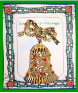 Christmas PIN #0021 VTG GERRY Bell Bow Dangle Enamel Red Berrys Goldtone... - $360.48 MXN