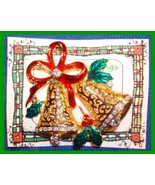 Christmas PIN #0026 Bells Goldtone Swarovski Crystal Rhinestones Red Ena... - $27.09 CAD