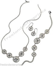 Necklace Bracelet & Earring Dangle Rose 3 Piece Gift Set ~Silvertone~ Avon New - £19.69 GBP