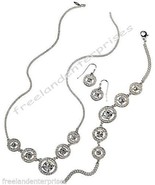 Necklace Bracelet &amp; Earring Dangle Rose 3 Piece Gift Set ~Silvertone~ Av... - £19.42 GBP