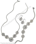 Necklace Bracelet &amp; Earring Dangle Rose 3 Piece Gift Set ~Silvertone~ Av... - $33.88 CAD