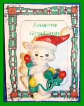 Christmas PIN #0327 Cat w/Red Hat Playing w/Colorful Holiday Lights String VGC - £10.27 GBP