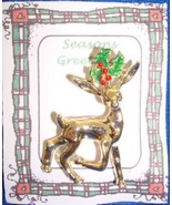 Christmas PIN #0364 VTG Gerrys Buck Reindeer Goldtone &amp; Holly Scatter Pin - $14.80