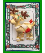 Christmas PIN #0358 Buck Reindeer Goldtone Pin Enamel Brown Horns ~looki... - $19.75