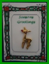Christmas PIN #0355 Rudolph Red Nose Reindeer Tac Geniune Ruby 24K Elec-plate - £5.32 GBP