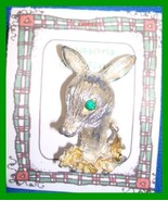 Christmas PIN #0345 Gerrys Deer &amp; Gold Holly-Silvertone and Green Rhines... - $27.26 CAD