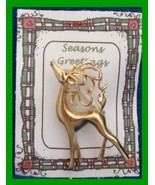 Christmas PIN #0357 Buck Reindeer Goldtone Pin ~ Head tossed up &amp; lookin... - $29.65