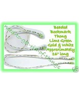 Beaded Bookmark Thong #07 Lime Green-Gold-White Beads 16 in - $9.85