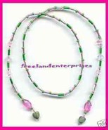 Beaded Bookmark Thong #10 Pink &amp; Green w/Green Heart 16 in - $9.85