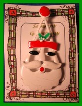 Christmas PIN #0294 VTG Santa Head White Enamel w/Red &amp; Green HOLIDAY Brooch - £15.53 GBP