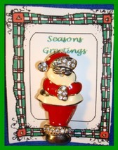 Christmas PIN #0290 Santa Goldtone, Rhinestones &amp; Enamel HOLIDAY Brooch - £19.32 GBP