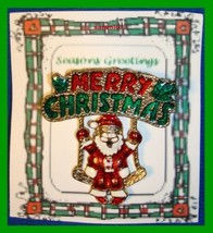 Christmas PIN #0300 VTG Merry Christmas Santa Claus on Swing Goldtone Br... - £15.78 GBP