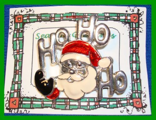 Primary image for Christmas PIN #0299 SR VTG Santa HO HO HO Silvertone/Enamel HOLIDAY Brooch